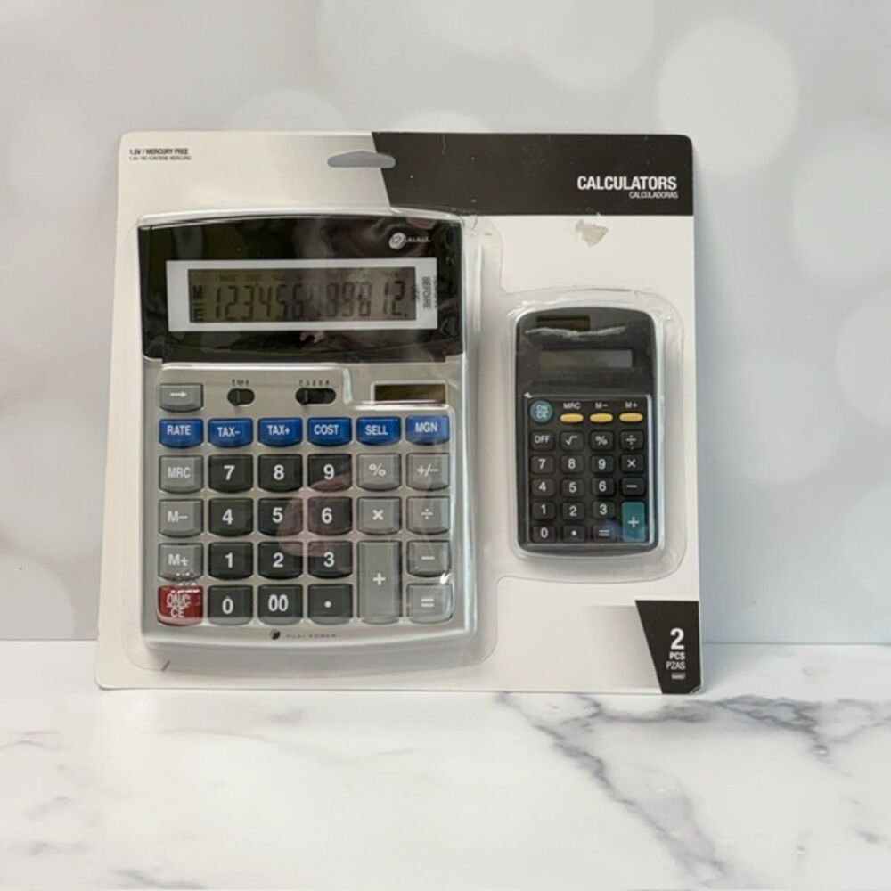 2-Piece Solar Calculator Set 12-Digit Desktop & 8-Digit Pocket New Sealed